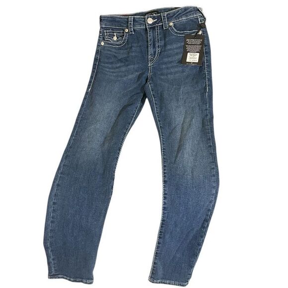 True Religion Big T Flap Jennie Mid Rise Medium Dark 205054A Sz 27 NWT - Picture 1 of 9